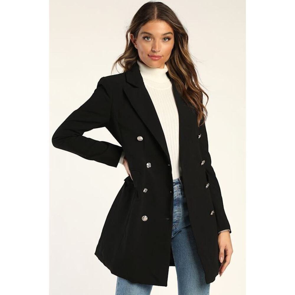 Lulus Captain's Blog Black Double-breasted Coat - Size XL